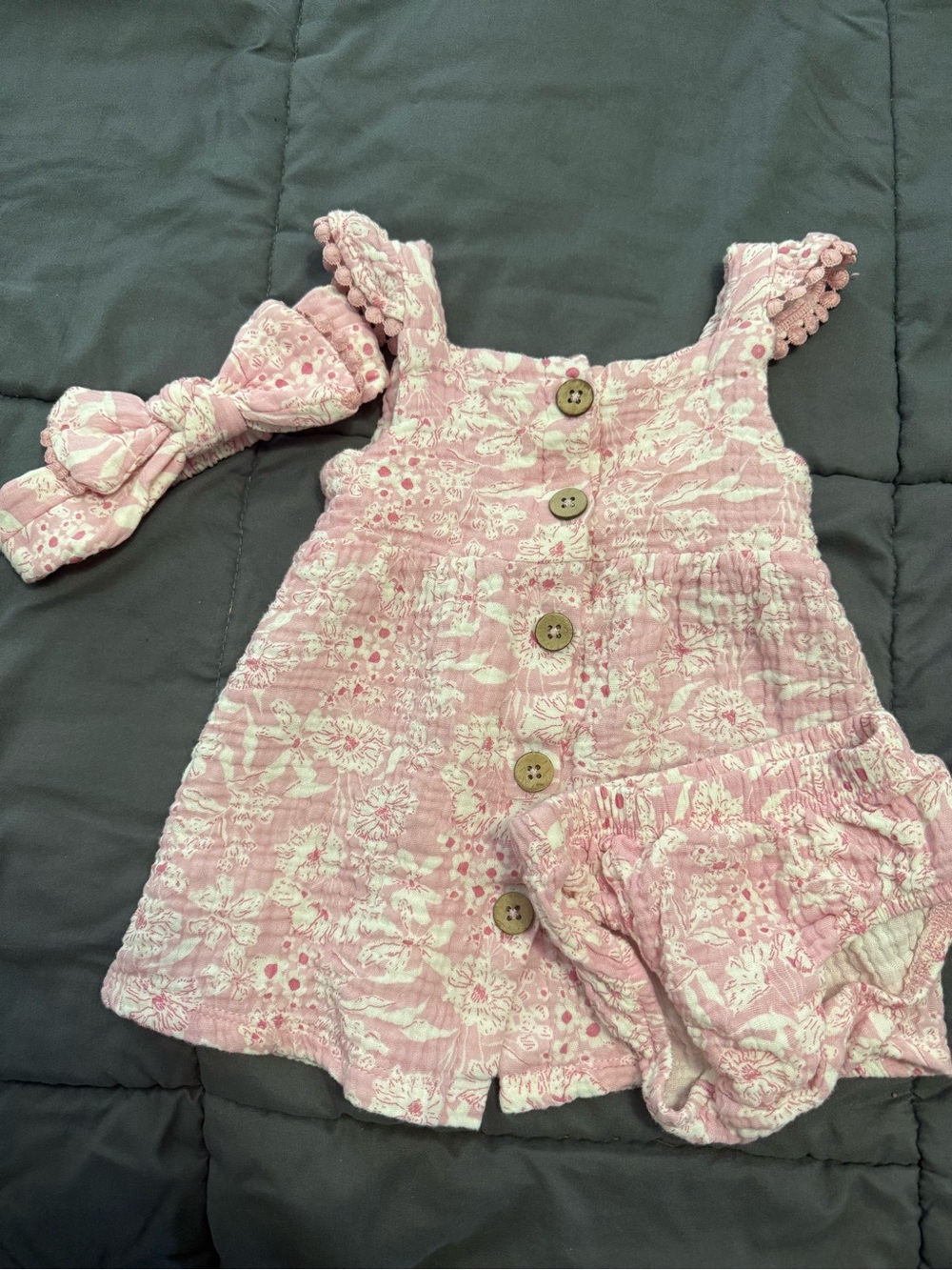 Rabbit & Bear Organic Pink Floral Kids Dress + Headband